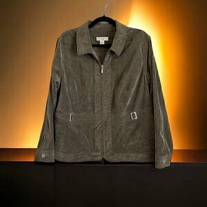 Christopher & Banks petite olive green faux suede zip jacket blazer silver